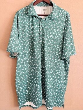 1764 Golf Green Floral Short Sleeve Polo Size XL